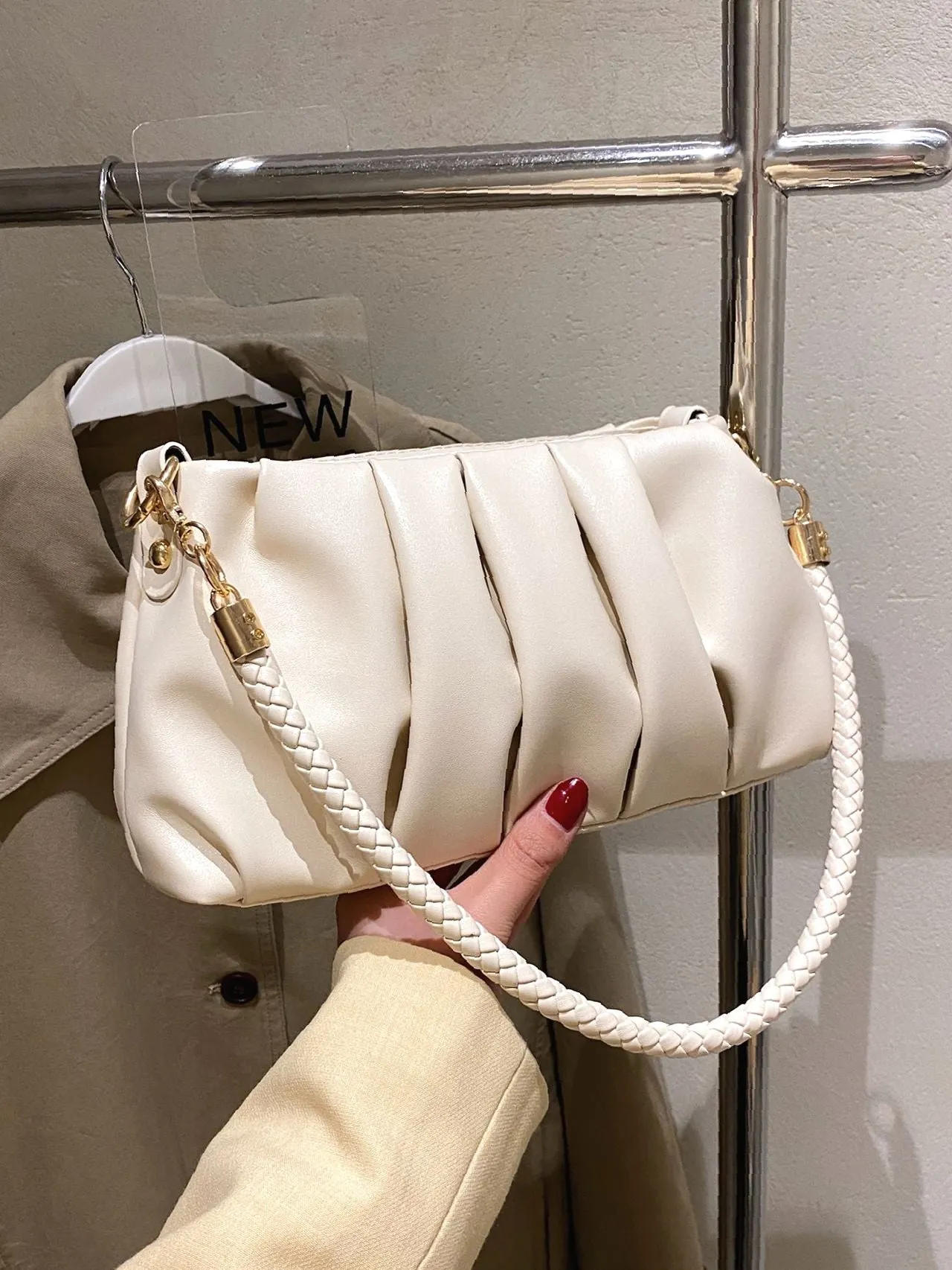 Bag For Love - Minimalist Braided Strap Ruched Bag - Women Maxct Bags
