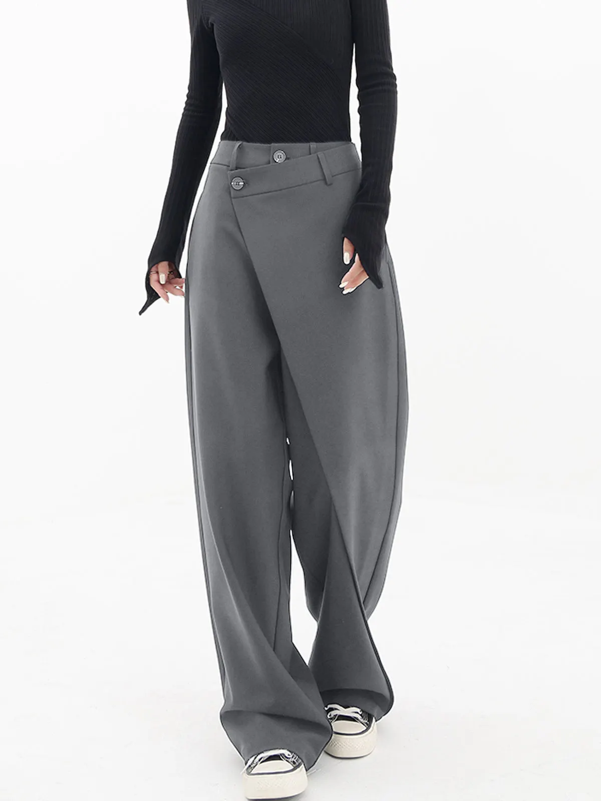 Maxct Asymmetrical Layer Button Wide Leg Dress Pants