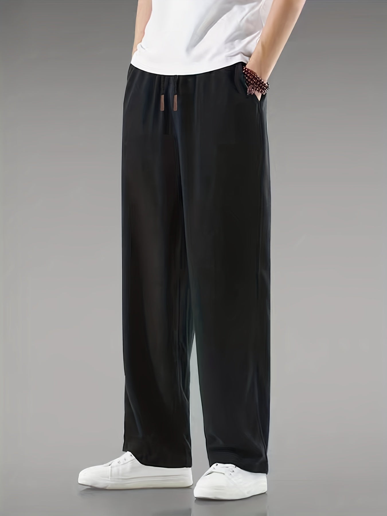 Maxct  Classic Design Comfy Loose Fit Pants, Men's Waist Drawstring Slant Pocket Casual Pants For Four Seasons