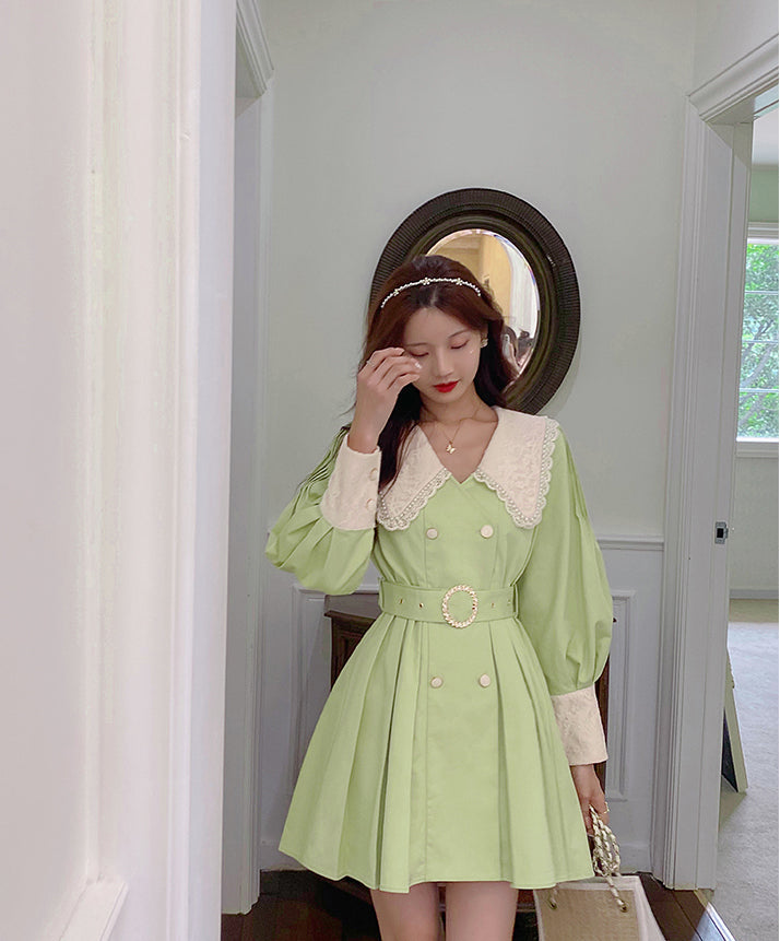 Matcha Peter Pan Pleated Dress Maxct