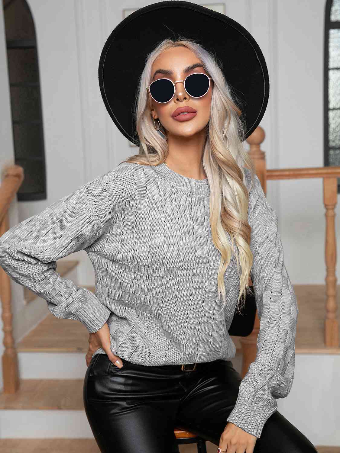 Maxct &Round Neck Drop Shoulder Sweater