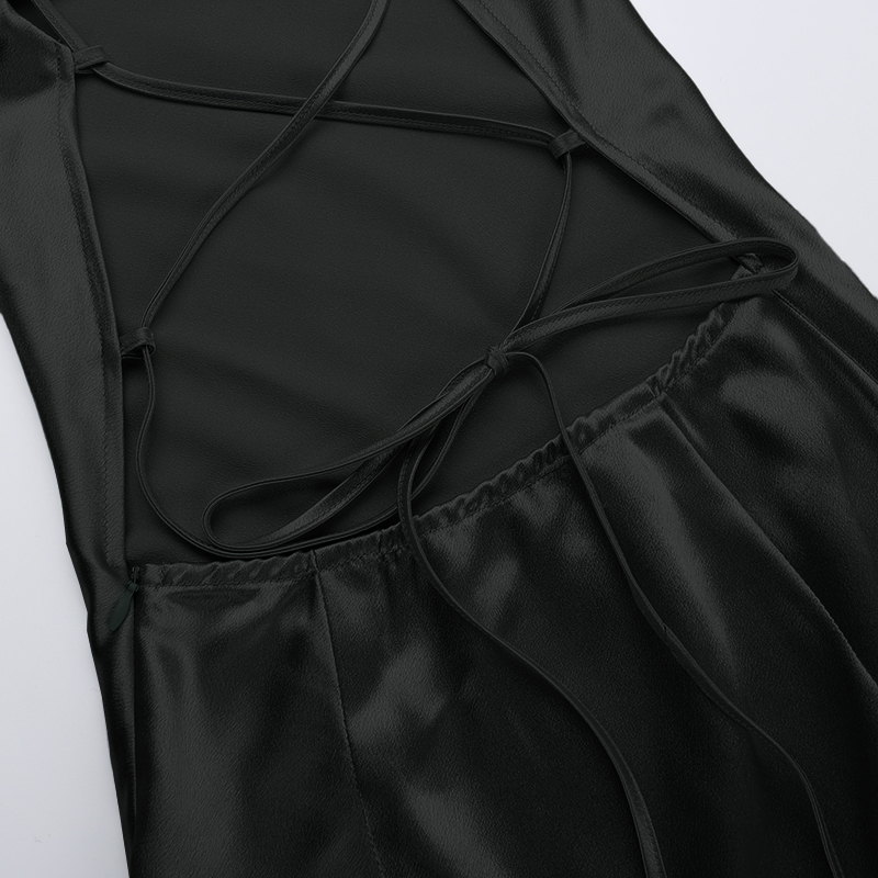 French Elegant Satin Camis Dress Backless Spaghetti Straps Midi Dress Y2K Solid Sleeveless Party Night Vestidos