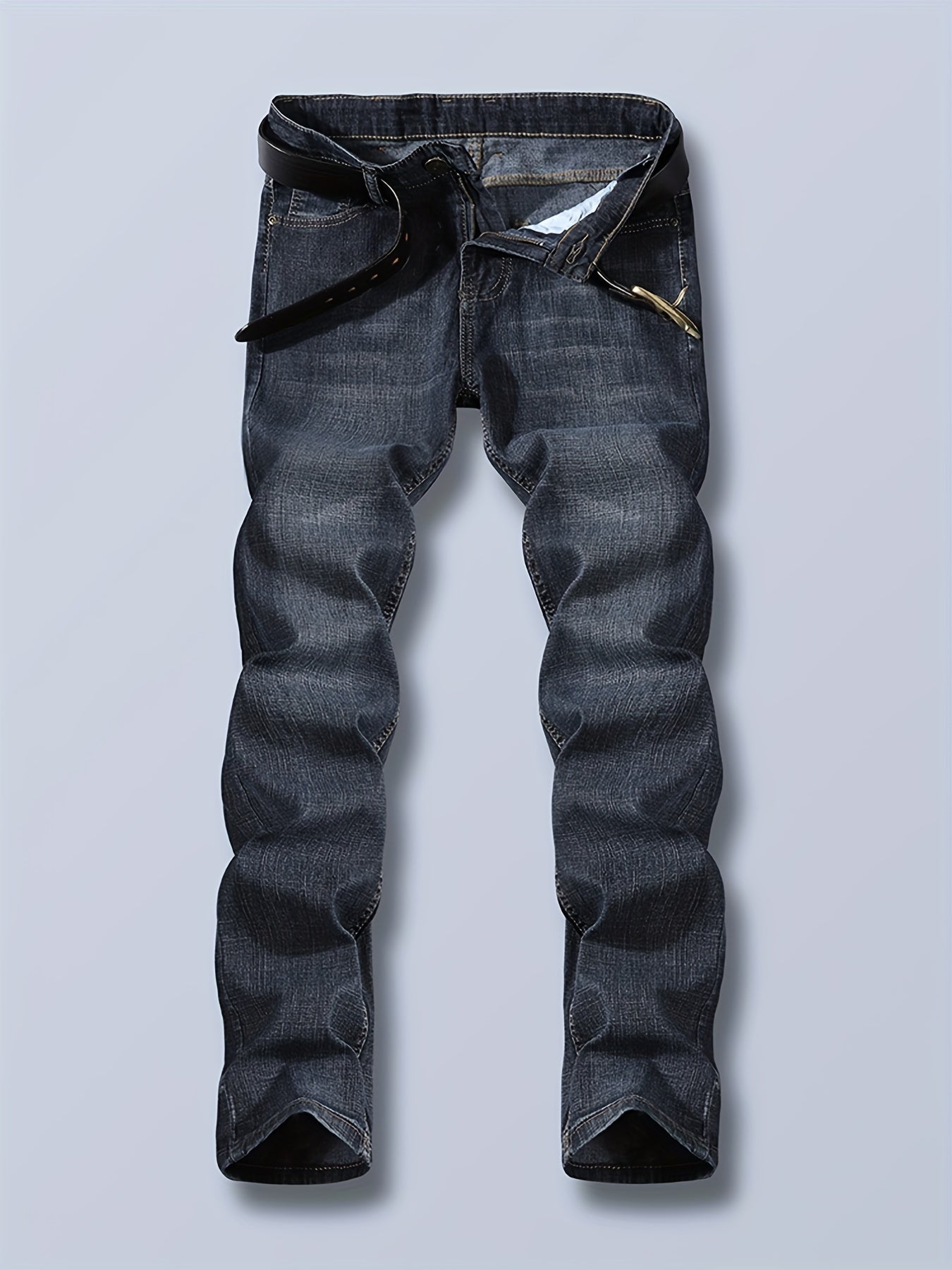 Maxct  Regular Fit Jeans, Men's Casual Street Style Distressed Medium Stretch Denim Pants For All Seasons