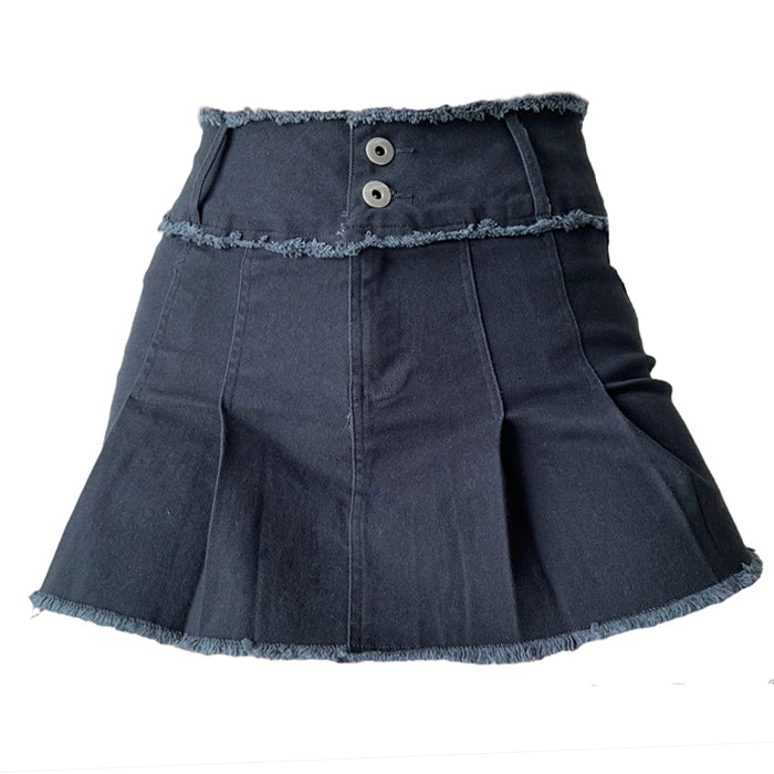 Grunge Denim Pleated Skirt Maxct