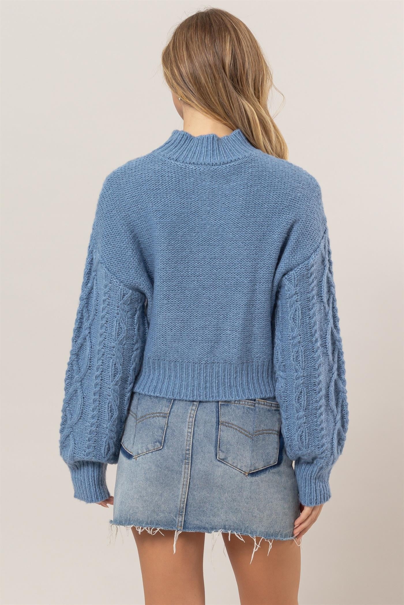 Maxct &HYFVE Cable-Knit Mock Neck Dropped Shoulder Sweater