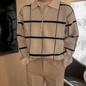 Maxct 6229 Plaid Half Zip-Up Collar Sweater