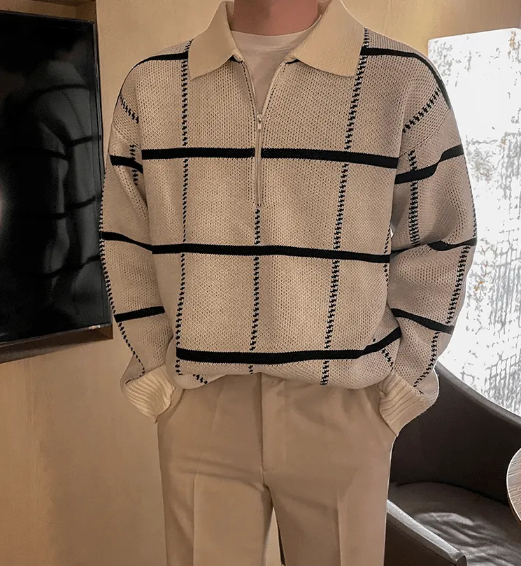 Maxct 6229 Plaid Half Zip-Up Collar Sweater