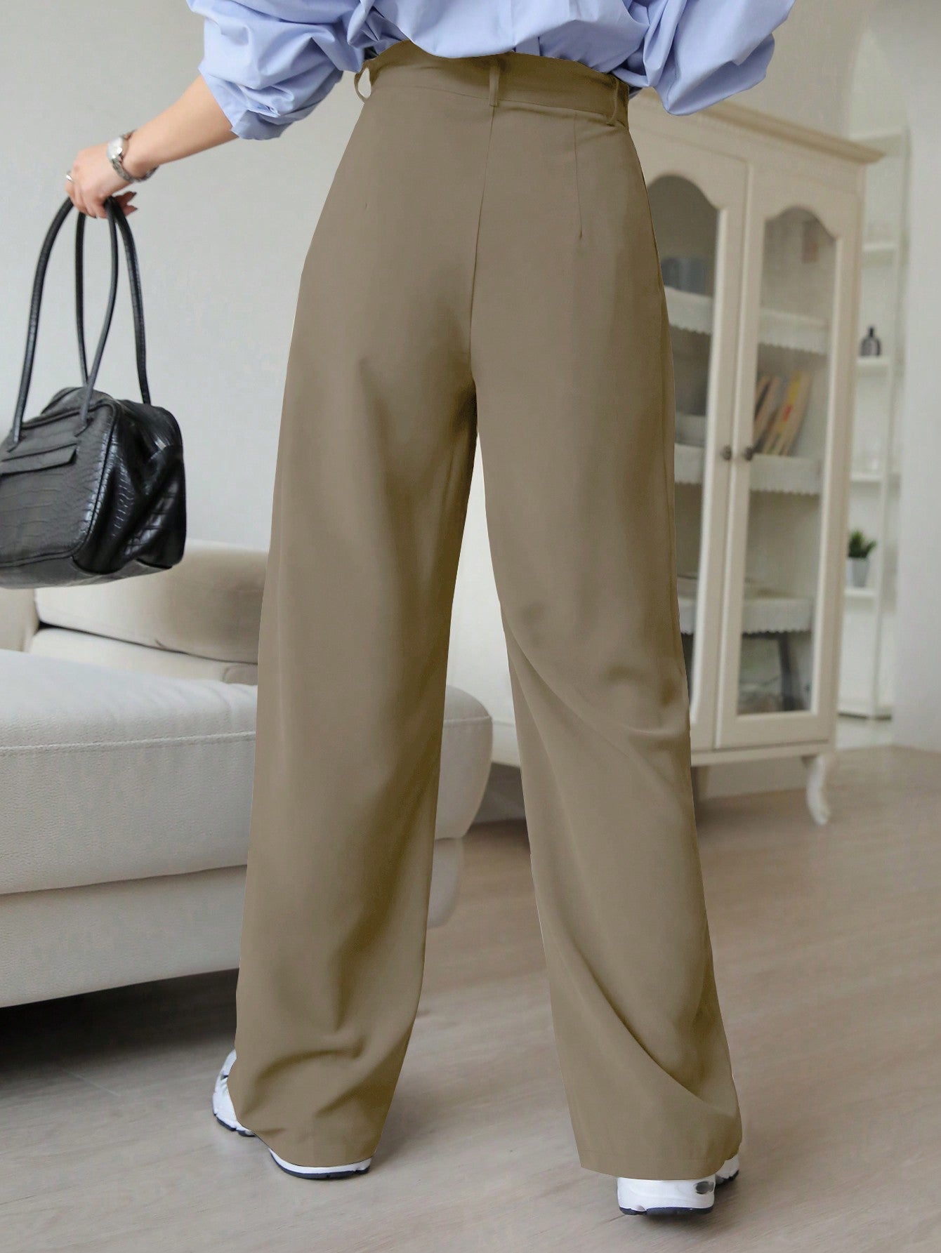 Maxct Women's Fashionable Simple Solid Color Regular Pants For Daily Wear