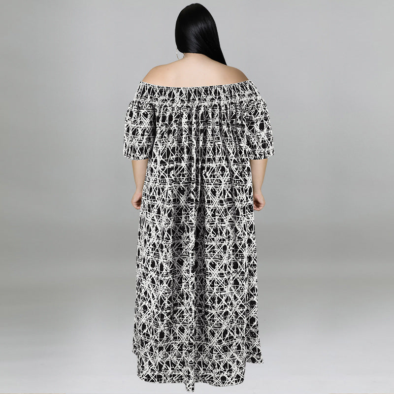 Casual Print Off Shoulder Dress Maxct