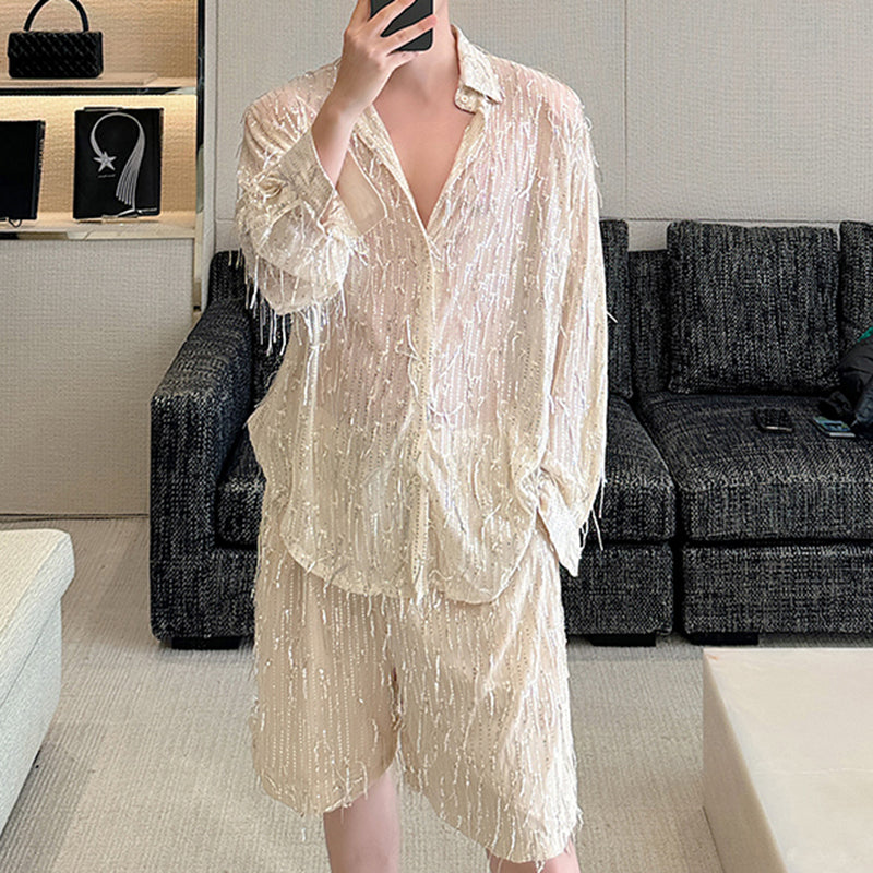 Maxct Summer Stage Tassels Sequins Tops Shorts Suits
