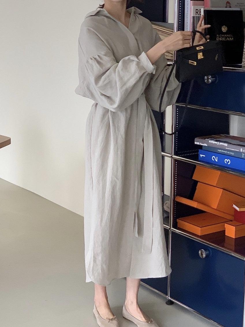 Maxct Lapel Loose Balloon Sleeve Shirt Dress