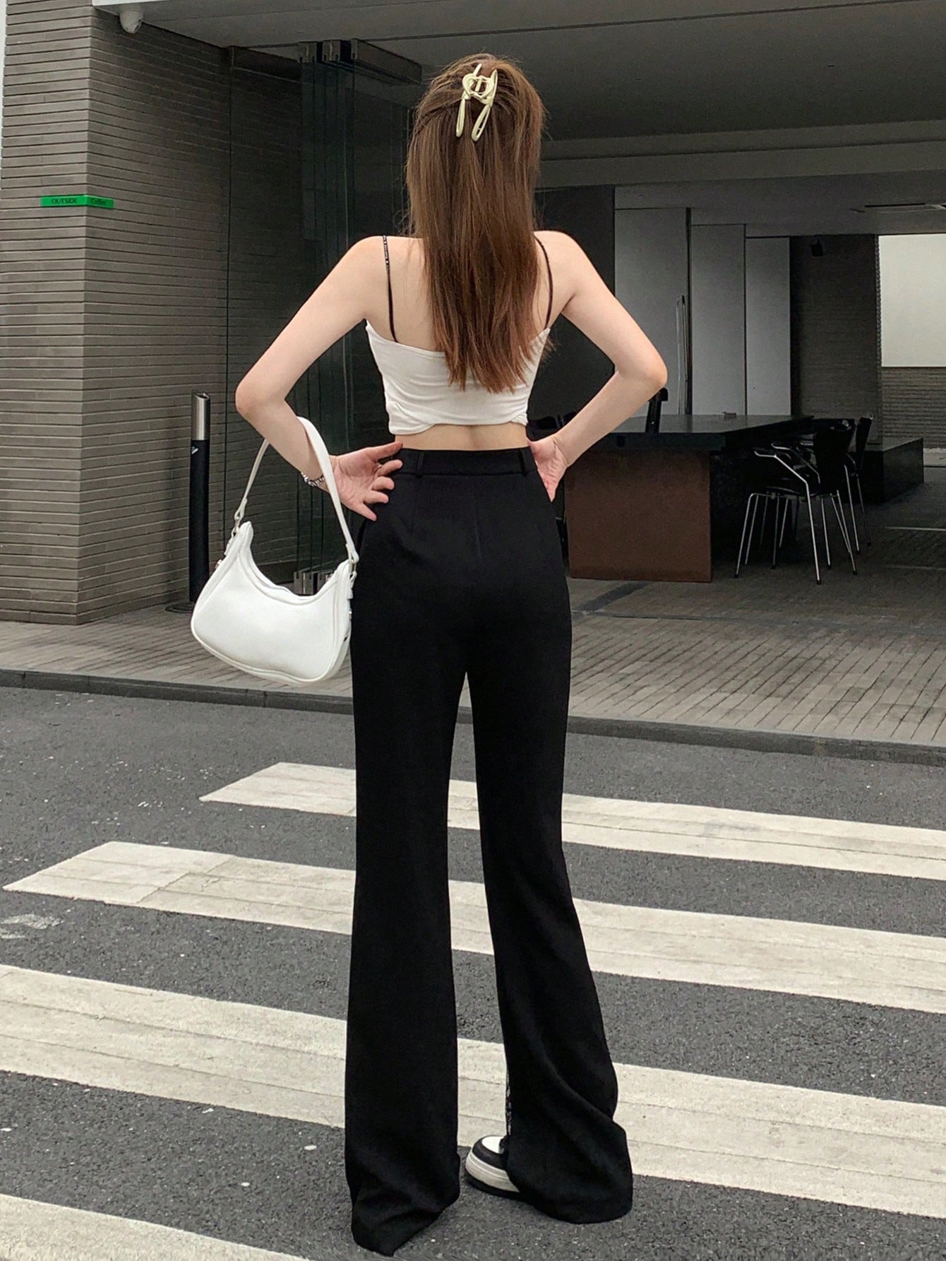 Maxct Women's Lace Splice Fashionable Daily Wear Suit Pants Wide-Leg Trousers