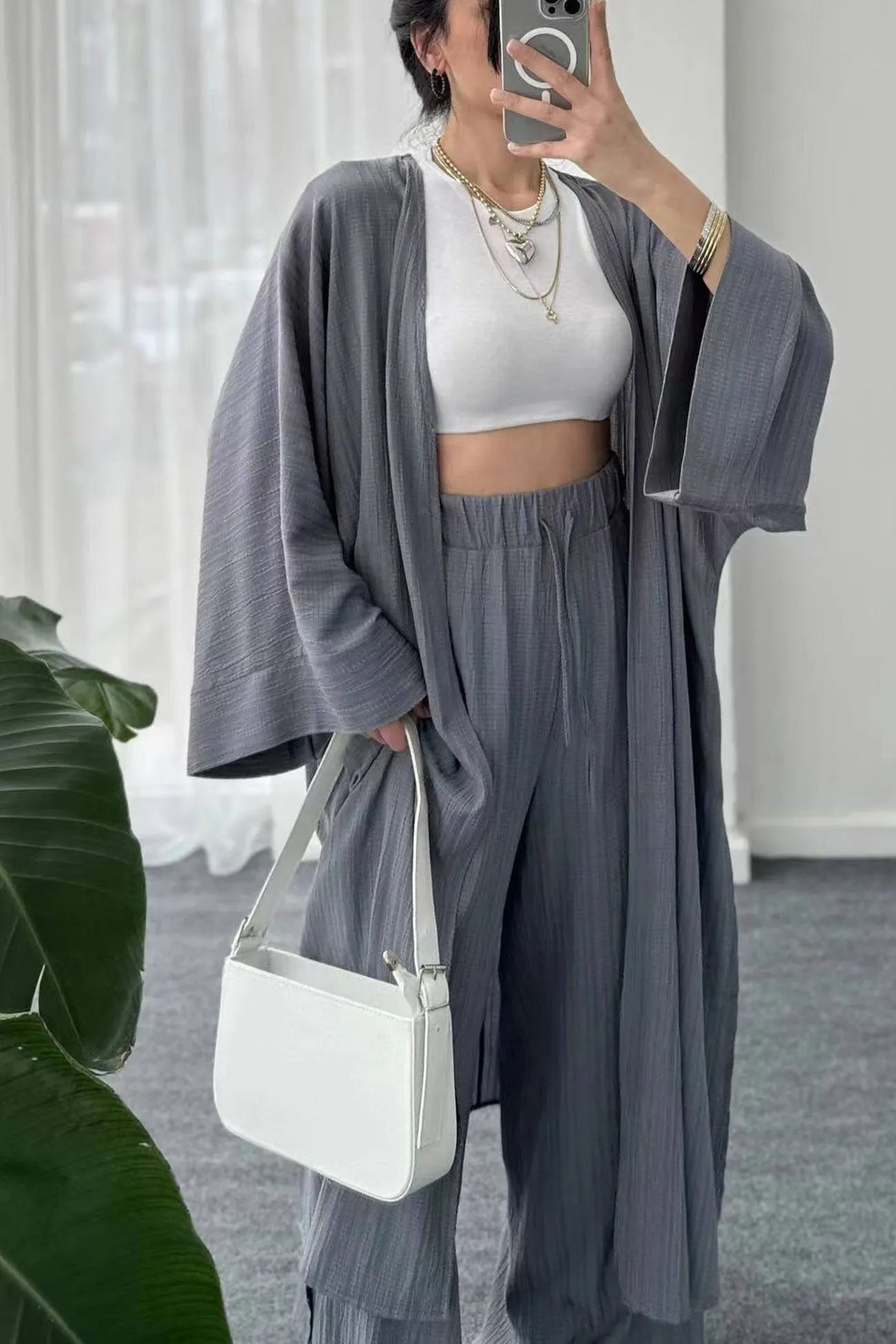 OLCooL Wrinkled Texture Open Front Cardigan Suits