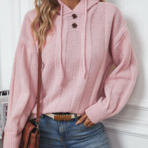 Women's Hooded Button-Placket Knit Sweater