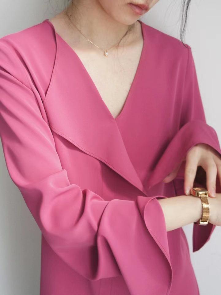 Maxct Rose V Neck Asymmetric Long Sleeve Shirt