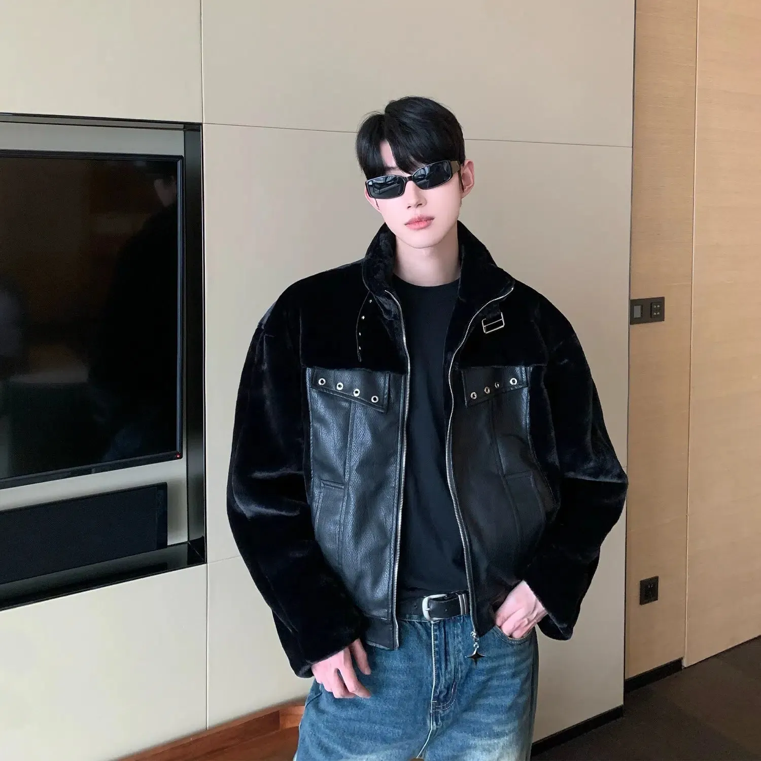 Maxct Faux Leather Collar Jacket