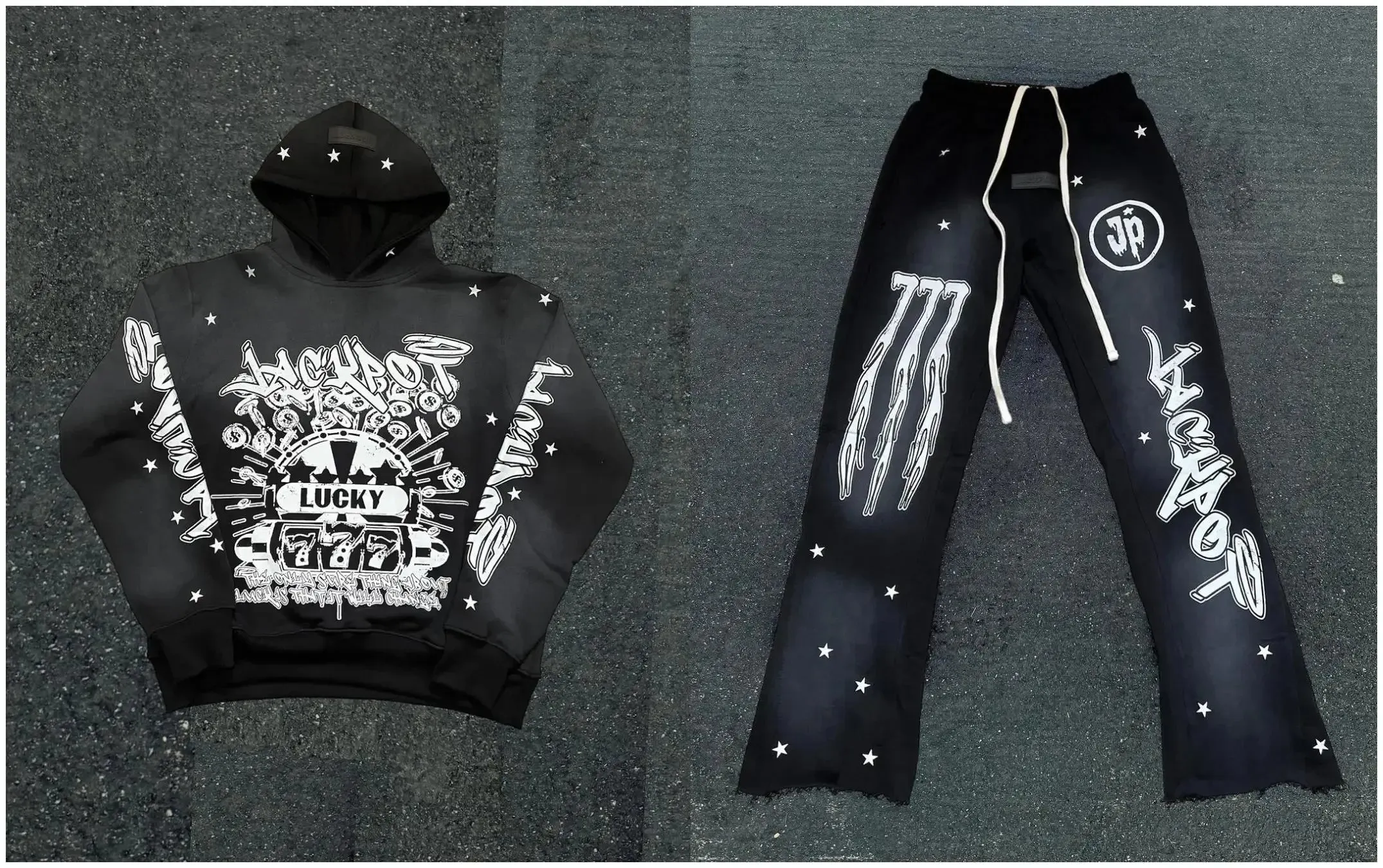 Maxct Mens Hoodie Sweatshirts and Sweatpants Two Piece Gothic Winter Tracksuit Sportswear Sets Y2k Harajuku Streetwear Men Clothing