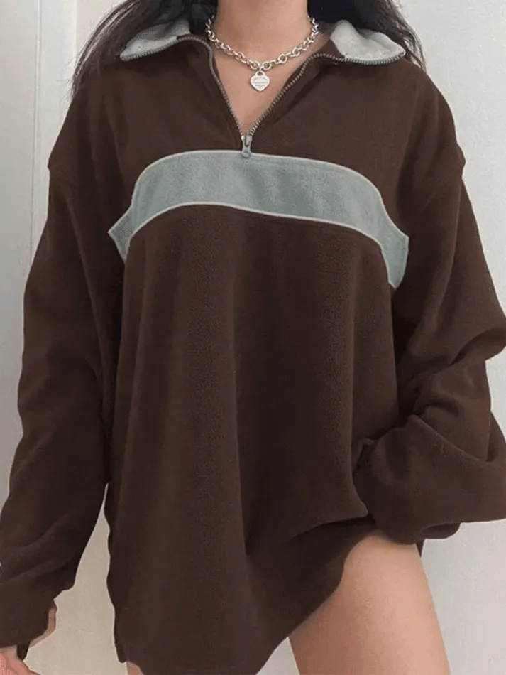 Maxct Fleece Patchwork Half Zip Sweatshirt