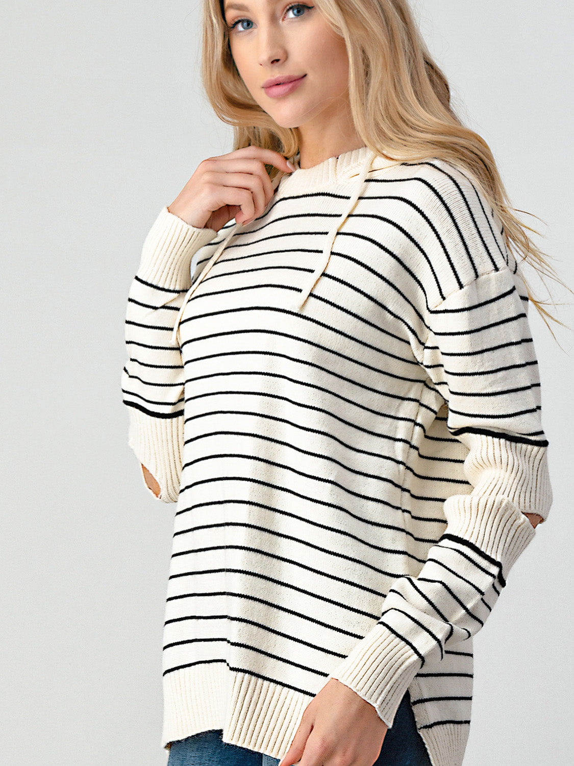 Maxct &Shiny Striped Cutout Slit Sweater