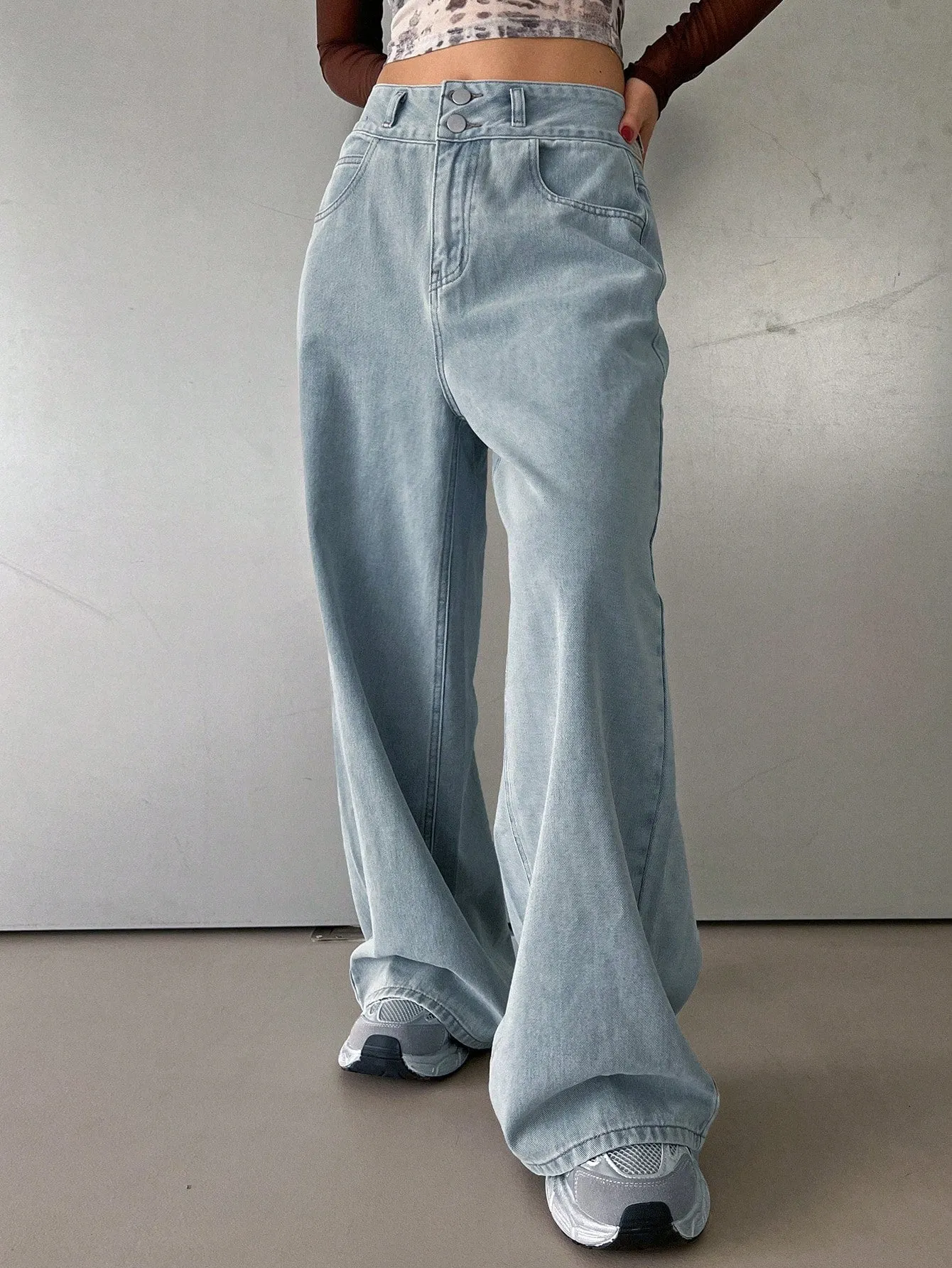 Maxct Women's Loose Fit Casual Wide Leg Denim Pants With Pockets