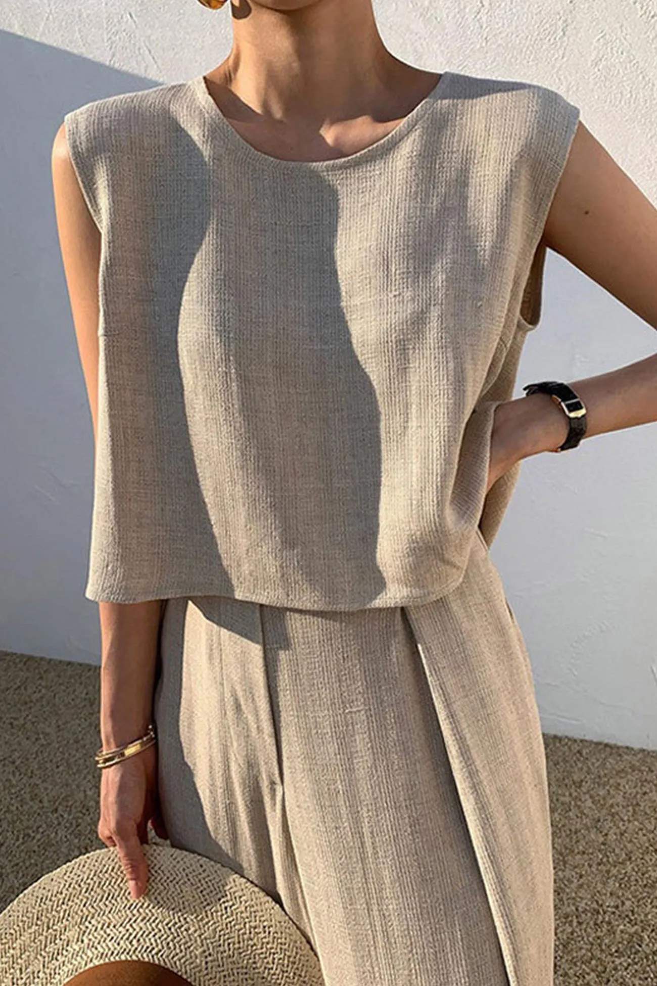 Maxct Cotton Solid Tank Pants Suits