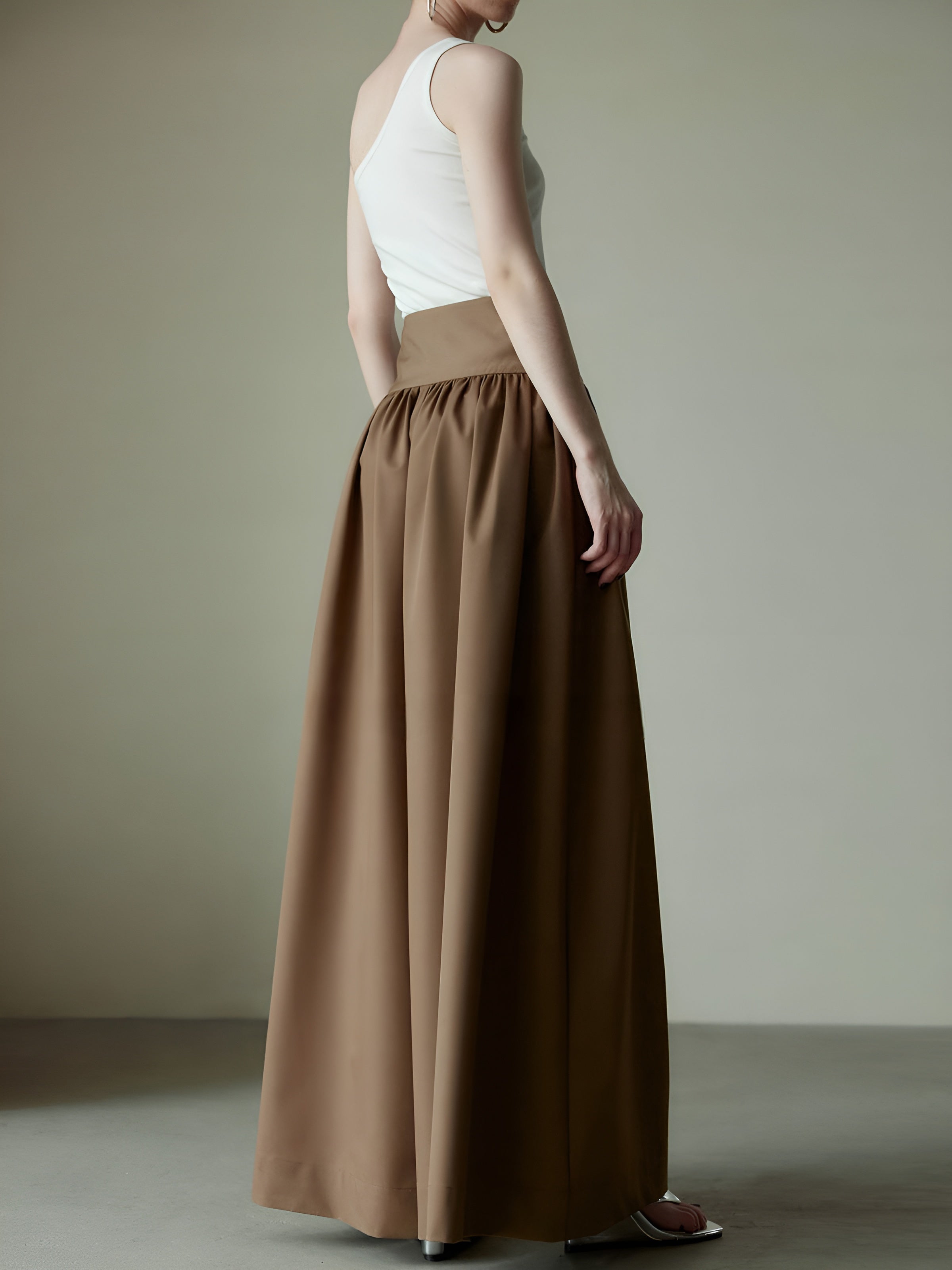 Maxct Pleated High-Waist Button Wide Leg Long Pants