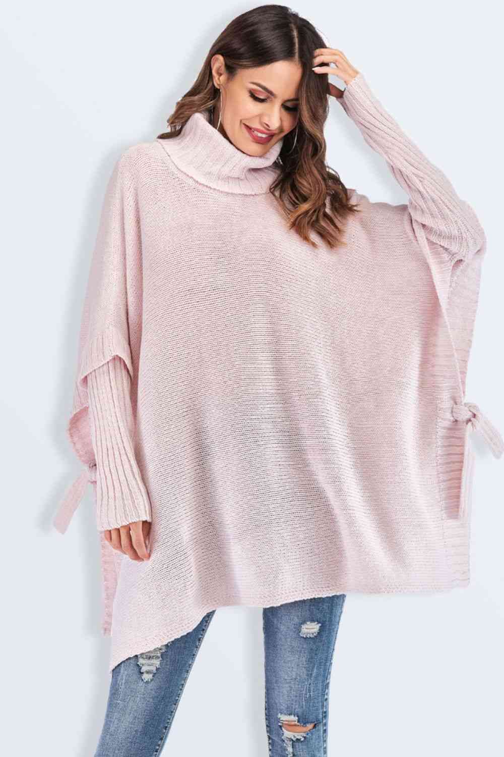 Maxct &Tied Turtleneck Asymmetrical Hem Sweater