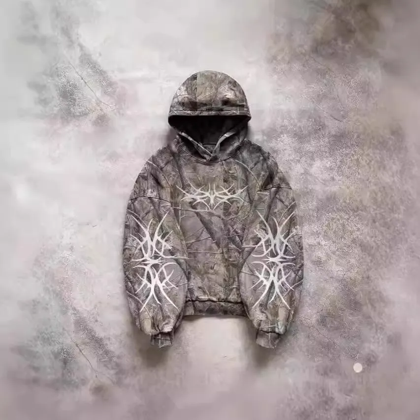 Maxct Camouflage Hooded Coat Sweater Loose New Printed Men's and Women's Pullover Street Fashion Y2K Retro