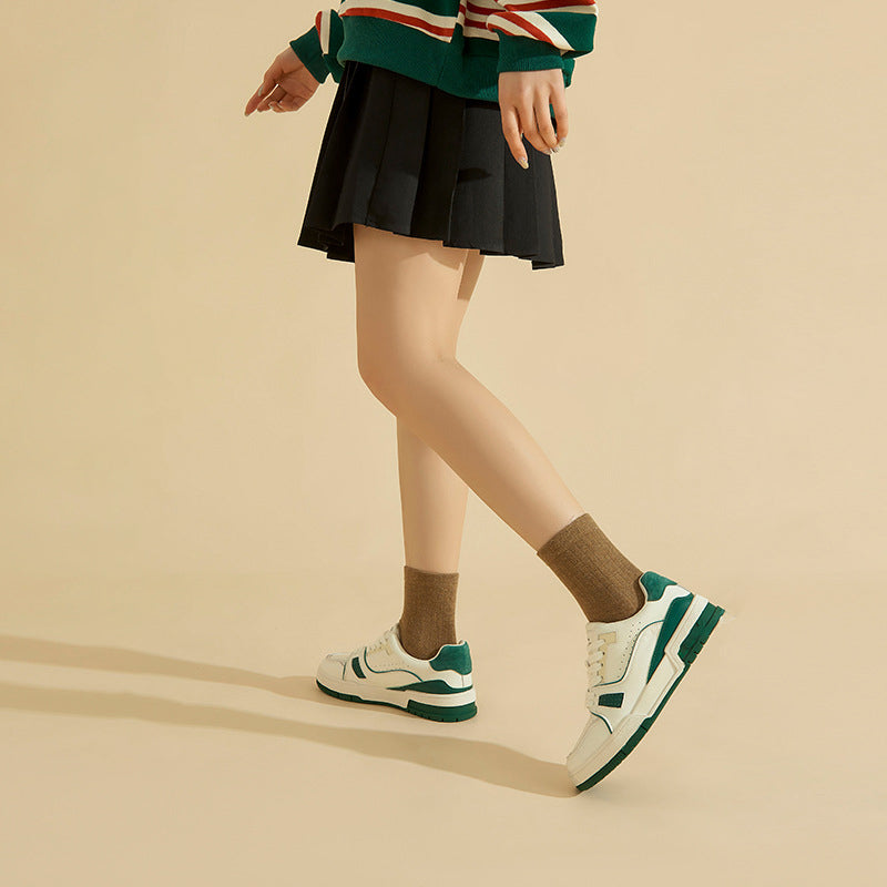 Women's Causal Genuine Sneakers - White Color Block With Green/Grey Maxct
