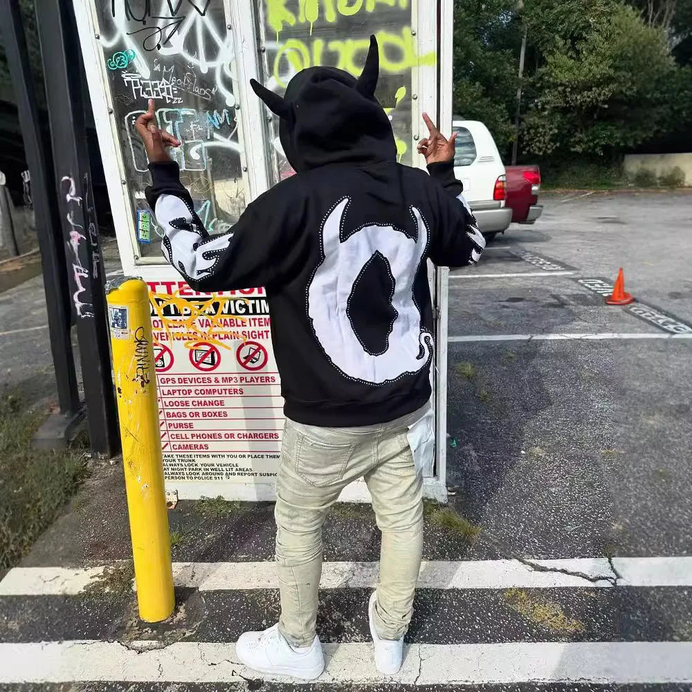 Maxct Y2k Pullover Hoodie Winter Sweatshirt Long Sleeved Tops Vintage Hip-Hop Streetwear Cartoon Printed Clothes School Outfit Ootd