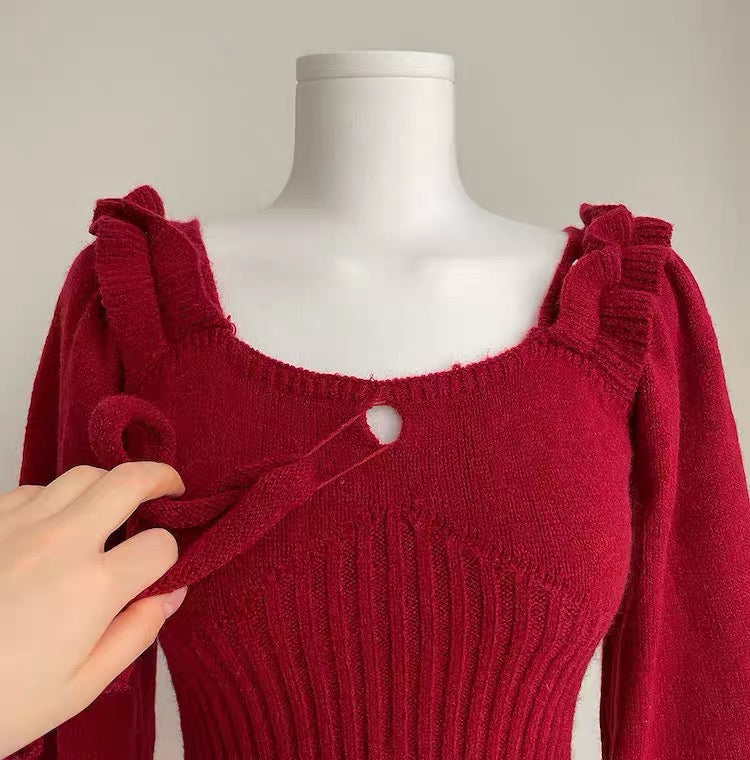 Ribbed Square Neck Mini Sweater Dress Maxct