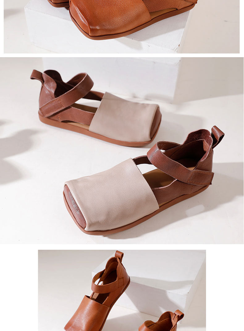 Versatile Leather Square Toe Flat Shoes Maxct