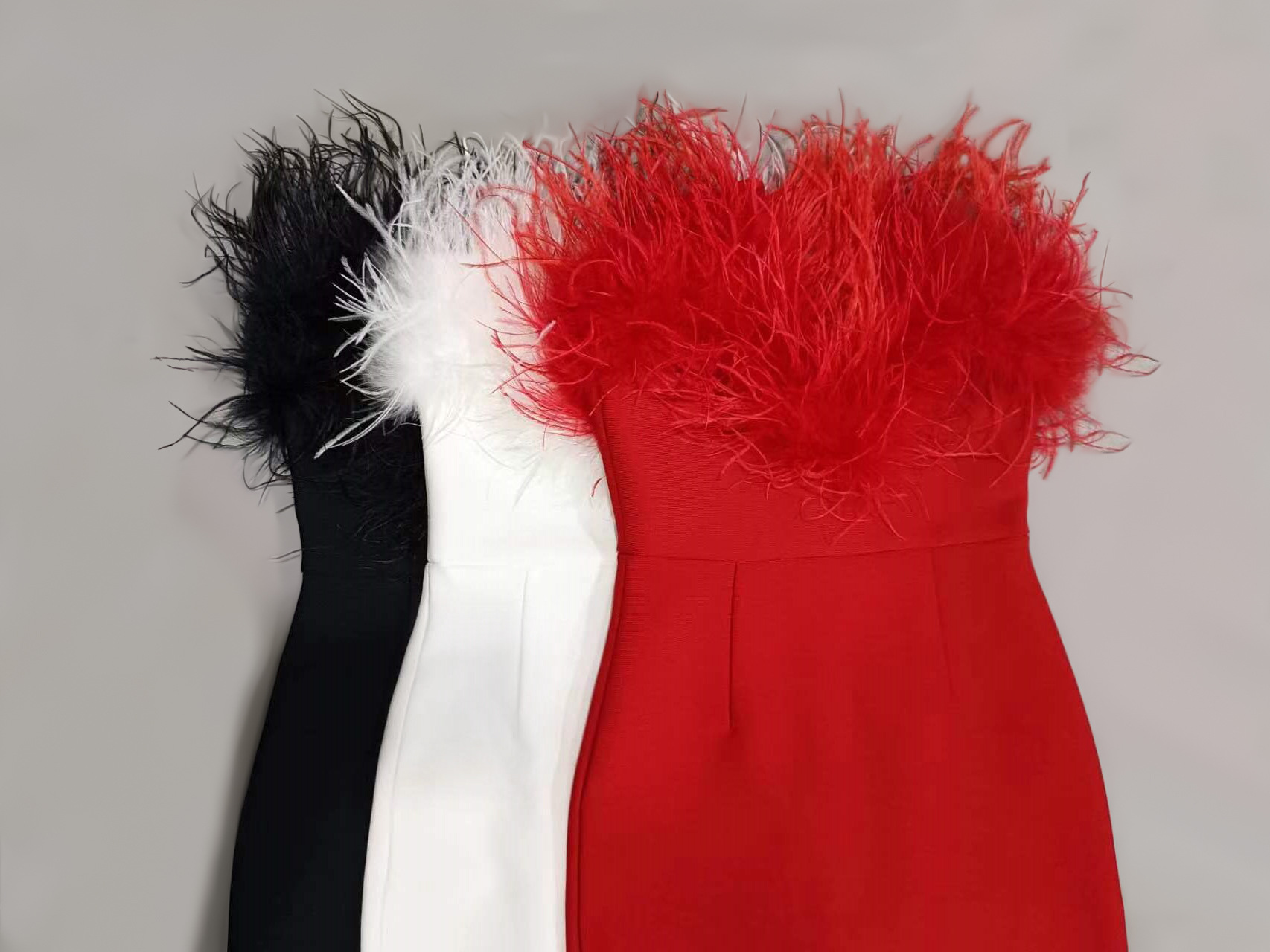 High-end Trendy Niche Designer Evening Dress Autumn And Winter Women's Clothing Trend Ostrich Hair Gowns Bandage Dress Women