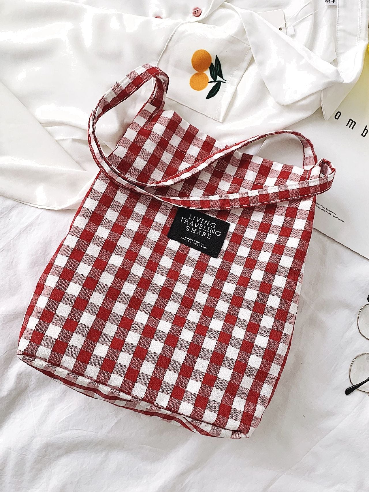 Maxct - Letter Patch Gingham Shopper Bag  - Women Tote Bags