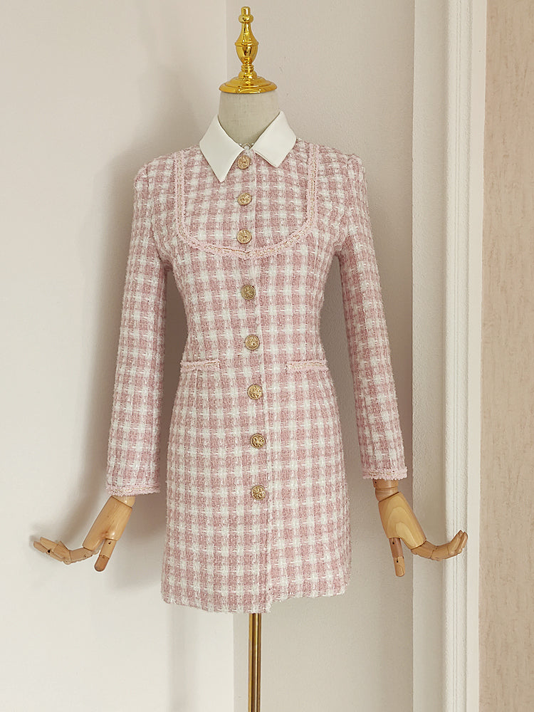 Preppy Tweed Button Up Dress Maxct