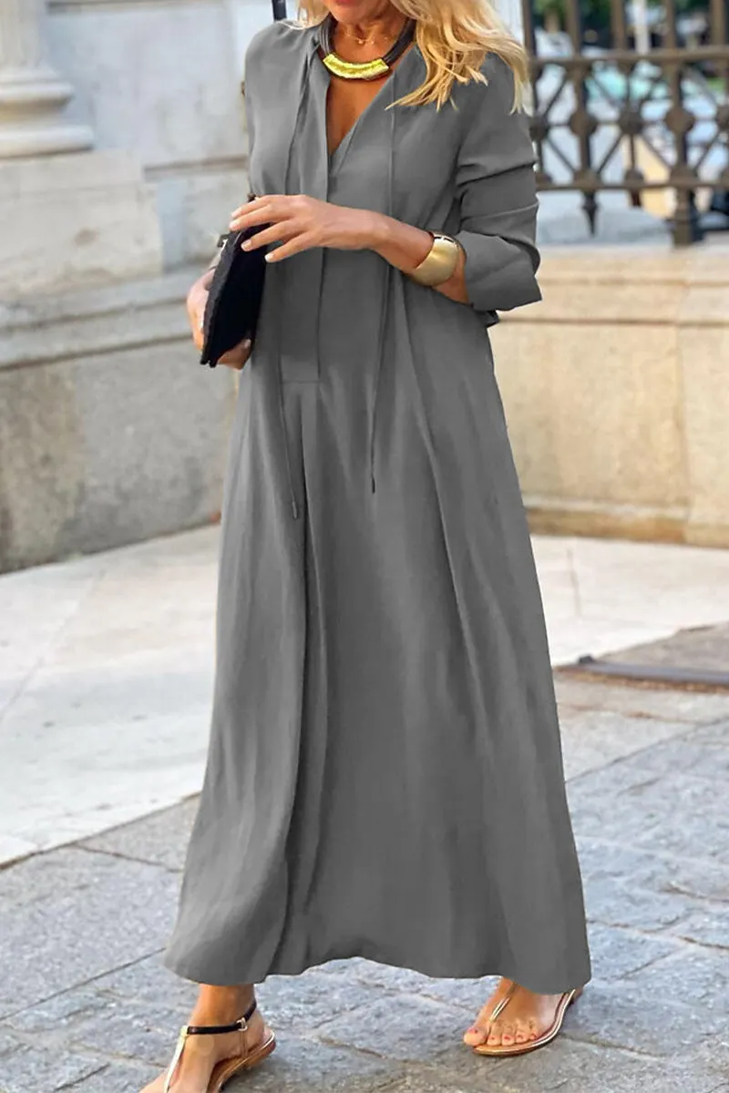 Maxct-Casual Solid Pocket V Neck Shirt Dress Dresses(6 Colors)
