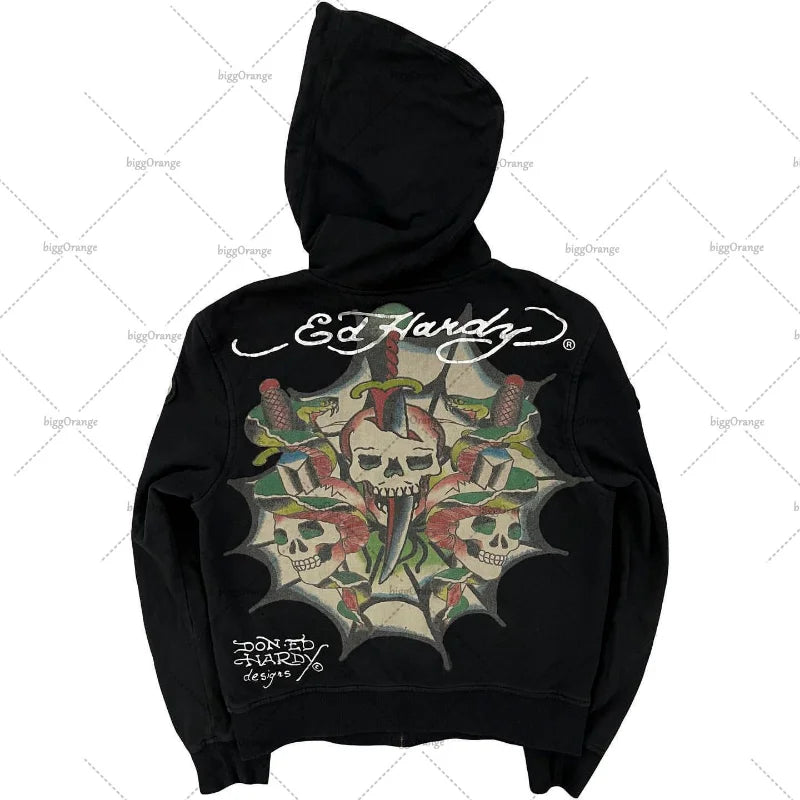 Maxct Y2K Hoodies Joker Casual Versatile Harajuku Style Zipper Sweatshirt Men Gothic Rock Skull Bones Oversized Hoodie Men Streetwear 1017