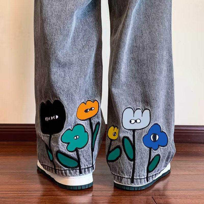 Mage Cartoon Flowers Jeans Maxct