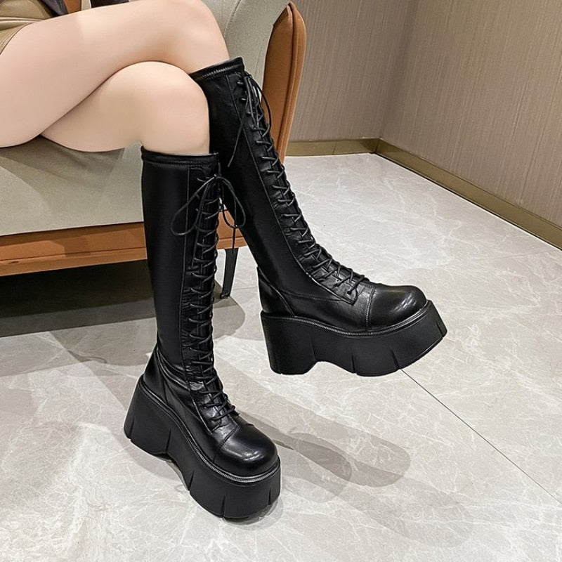 Soft Lace-up Ladies Platform Heel Boots Maxct
