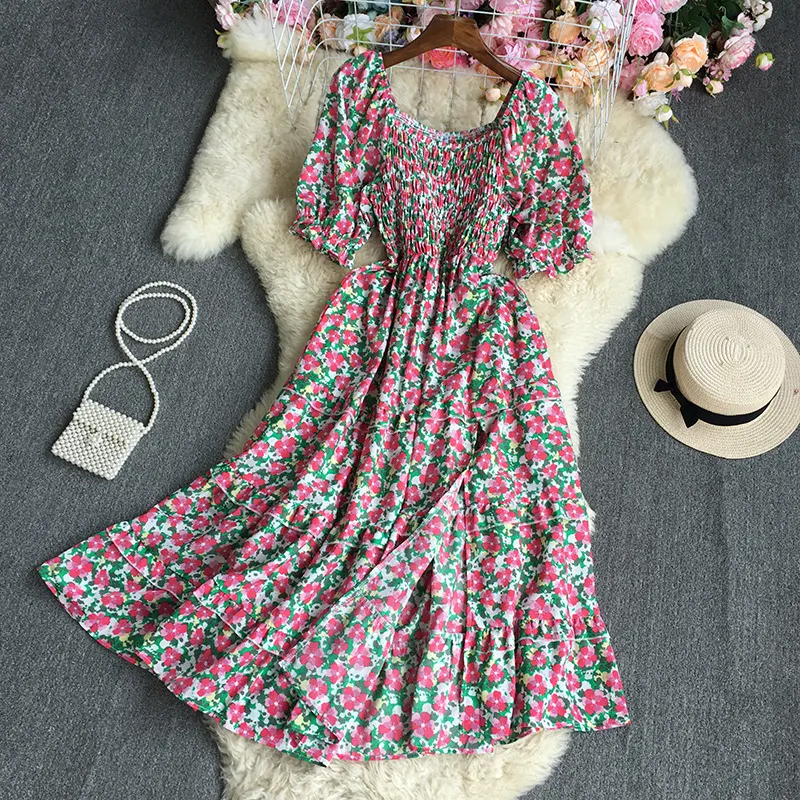 Maxct Maxct Broken Flowers Tighten Short-Sleeved Dress