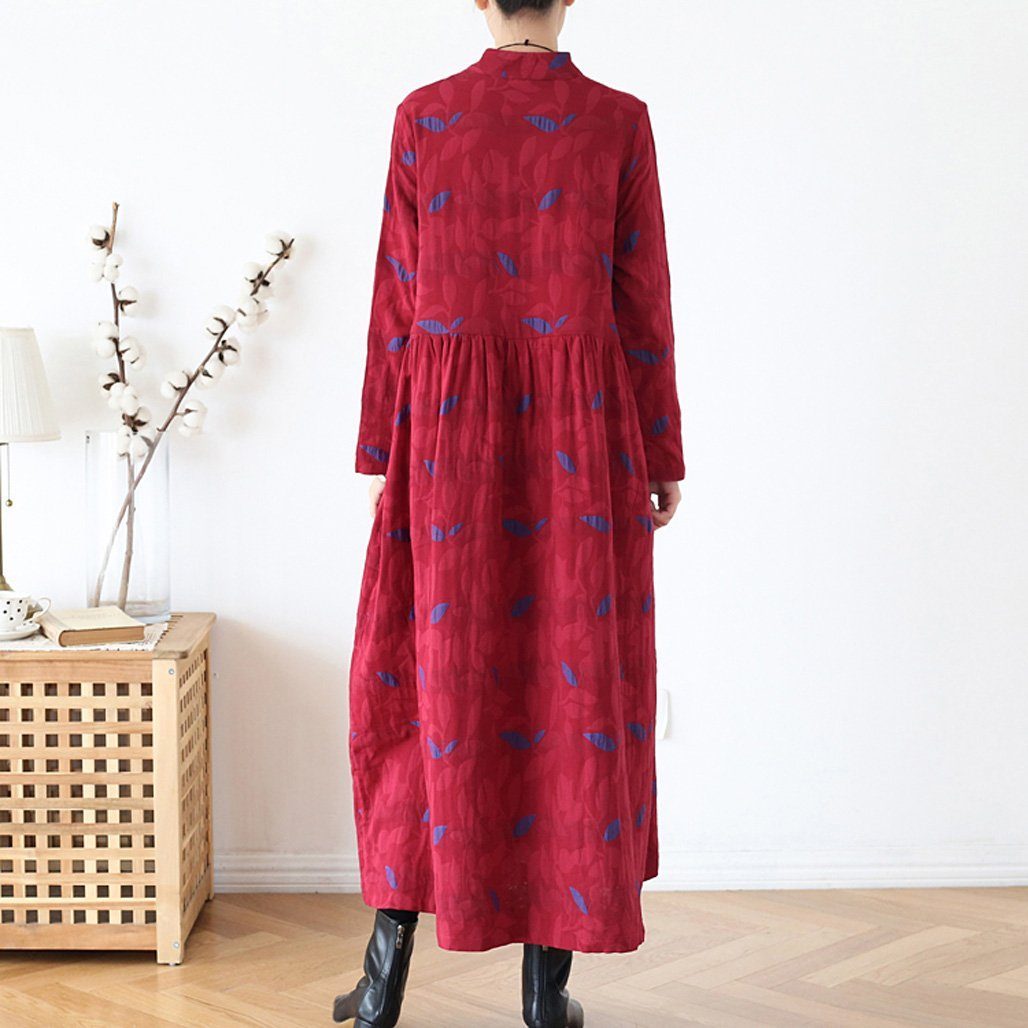 Maxct Women Autumn Ethnic Cotton Linen Dress