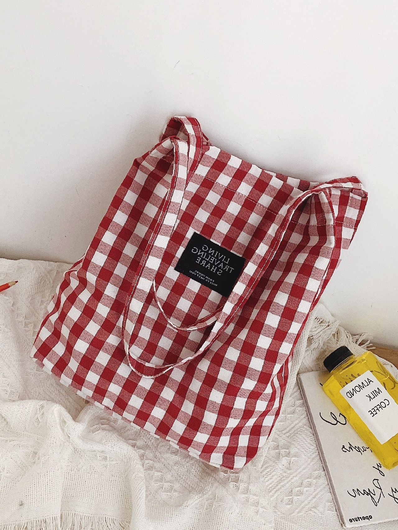 Maxct - Letter Patch Gingham Shopper Bag  - Women Tote Bags
