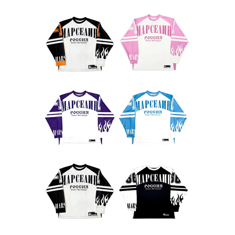 Maxct 90s Streetwear Y2K Street Jersey Fake Mesh Long Sleeve Men Women Retro Trendy Hip Hop Harajuku College Sport Pullover Oversized Unisex T Shirt 1017