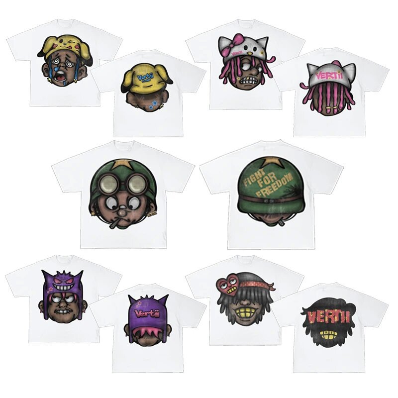 Maxct street fashion men streetwear Street T-shirt Men's Y2g Hip Hop Rock Cartoon Pattern Printed Sweatshirt Graffiti Graphic Oversized round Neck Short Sleeve