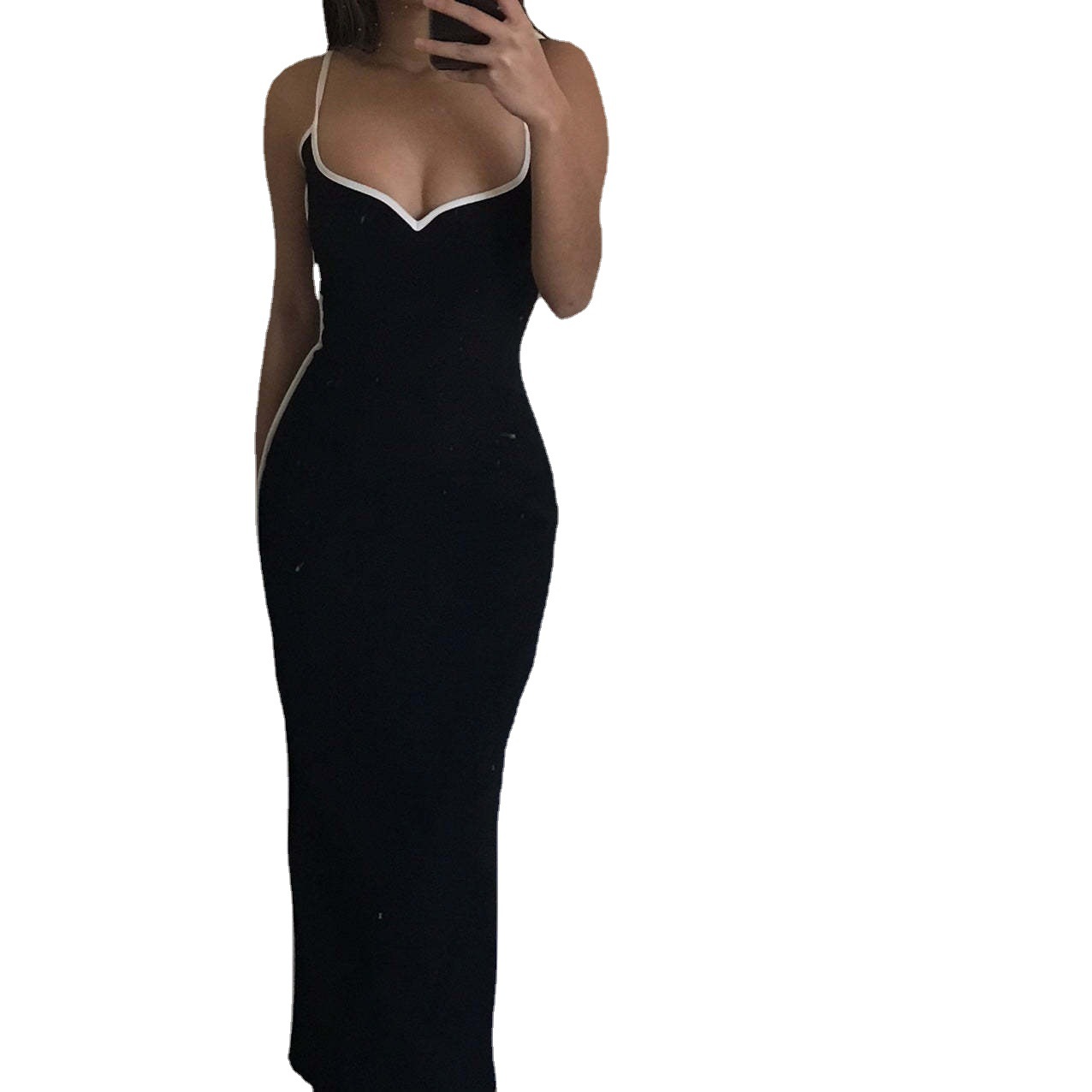 Maxct prom dresses Summer Women's Contrast Color Sling Sexy Backless Sheath Slim Fit Dress Women