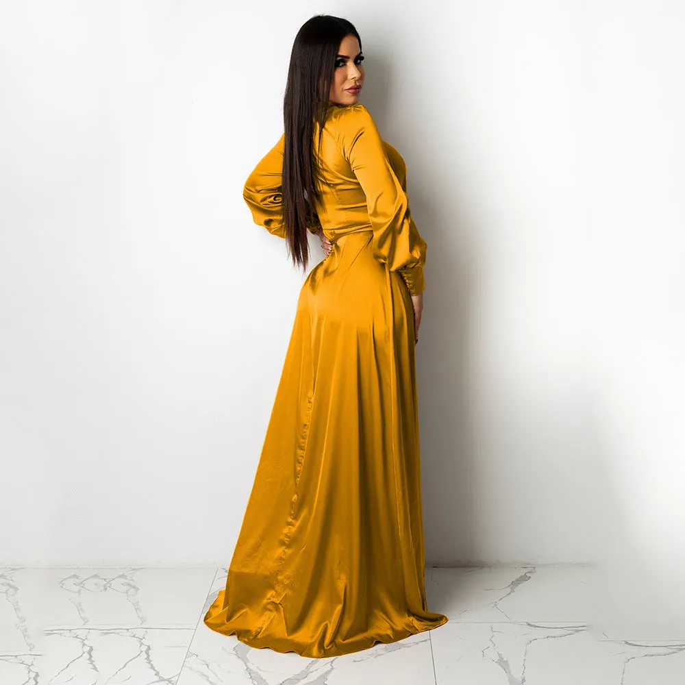 Satin High Low Flowy Maxi Dress Maxct