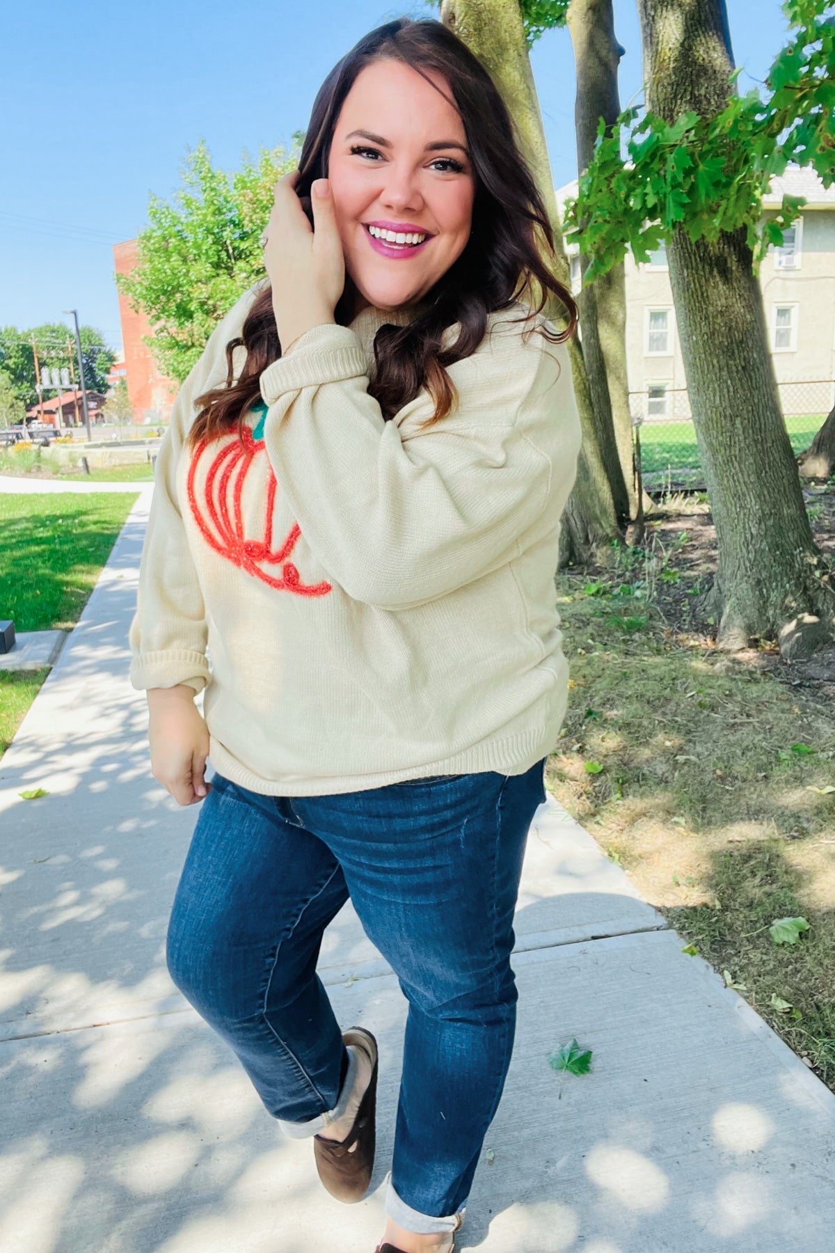 Maxct &Pumpkin Spice Metallic Yarn Embroidered Oversized Sweater