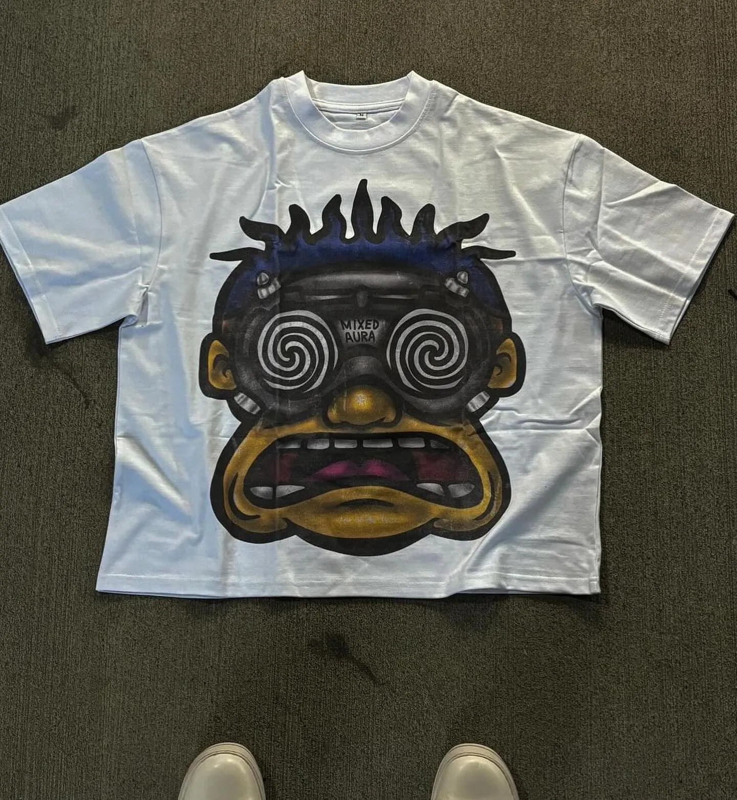 American Fashion Goth Big Head Cartoon Print Oversized T-Shirt Men's Y2K Street Hip-Hop Harajuku Loose Casual Couple Clothes
