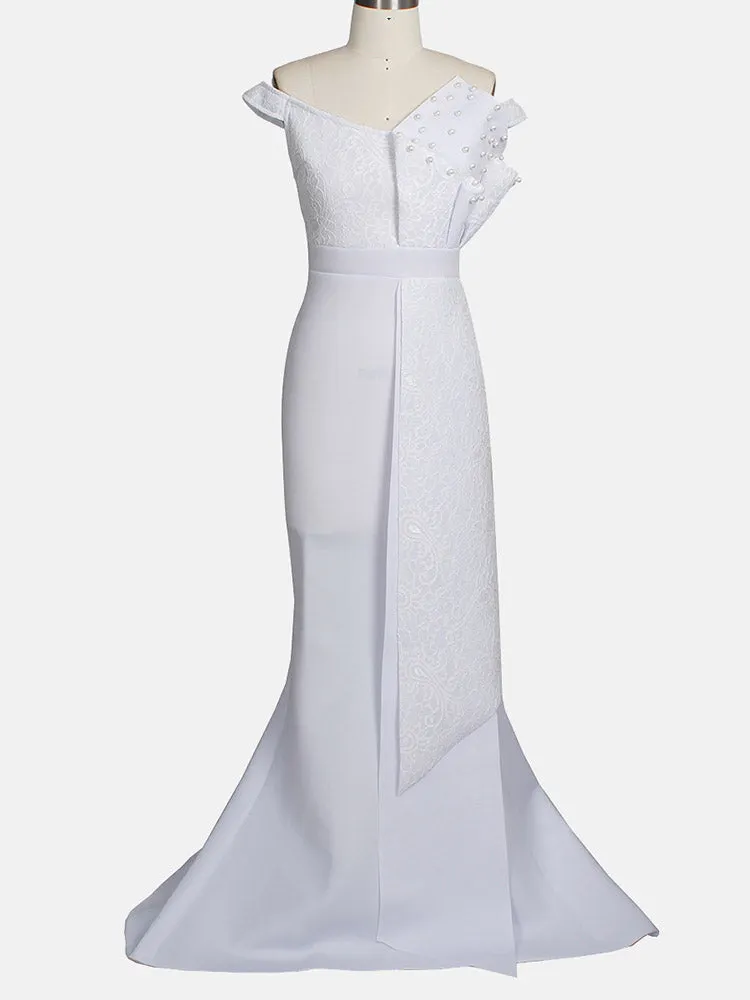 Low Cut Mermaid Beaded Party Maxi Dress Maxct