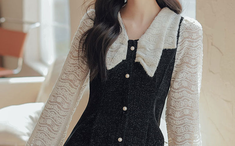 Lace Bow Sweater Dress Maxct